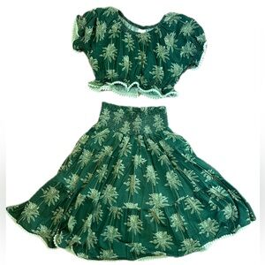 Kate Quinn smocked tiered Pom Pom maxi skirt and crop top